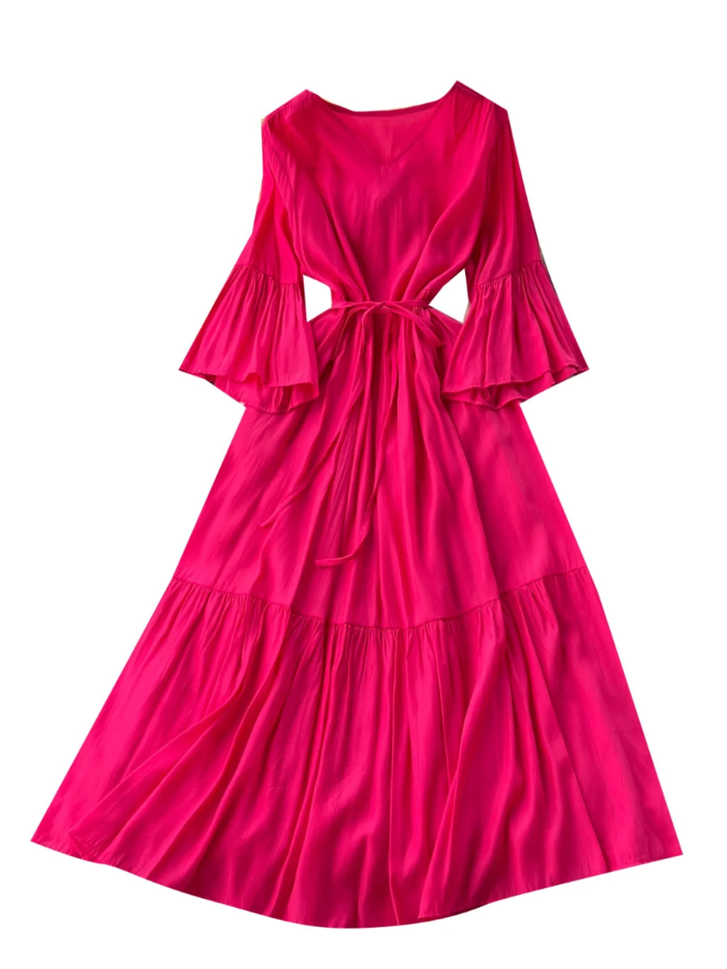 Gentle Wind V-ne Bell Sve Belted Waist Maxi Skirt Women's Dra Slimming Long Dr Korean Sle High Waist A-line Skirt