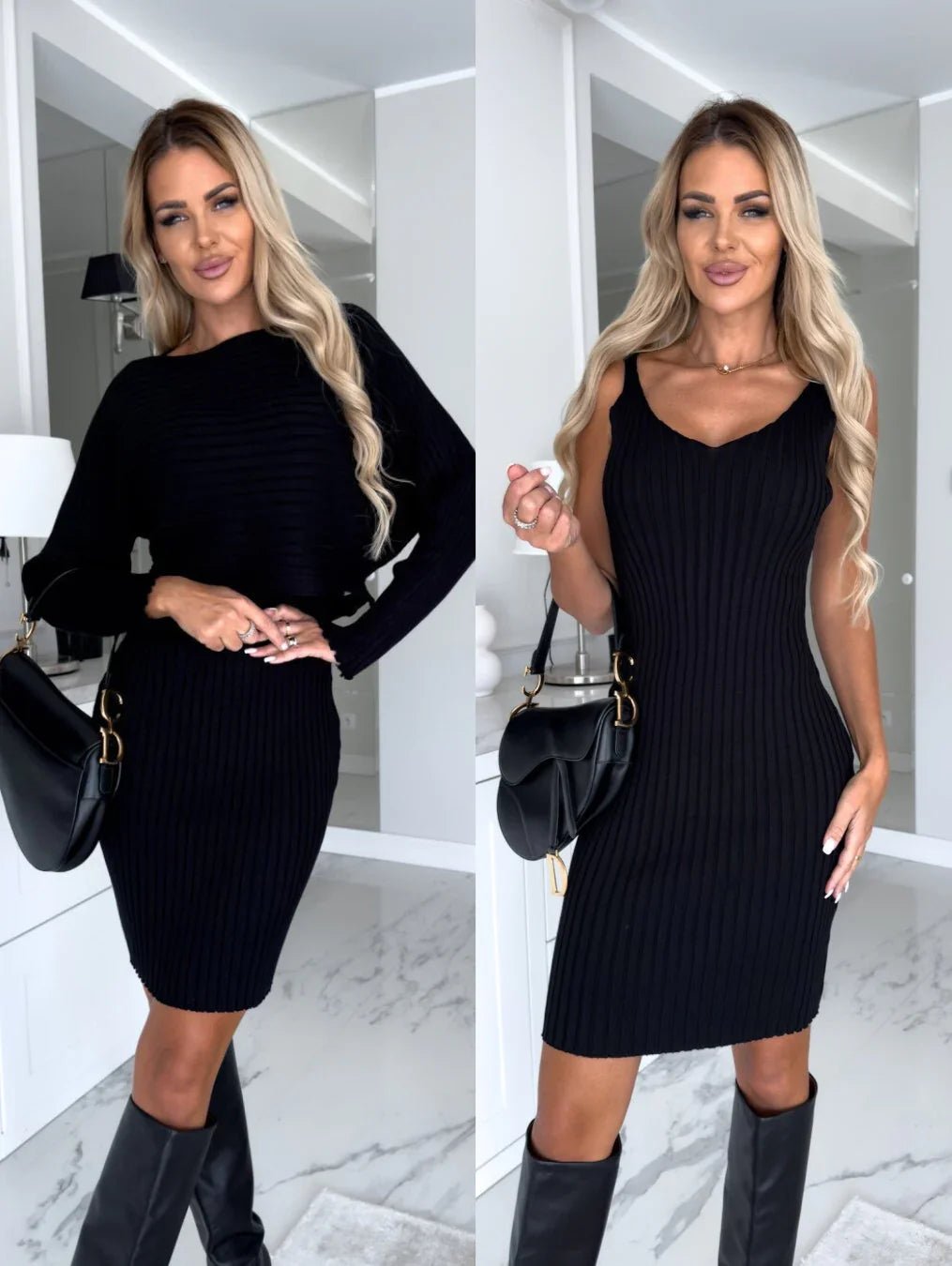 Knit Ribbed Two - Piece Dress Set