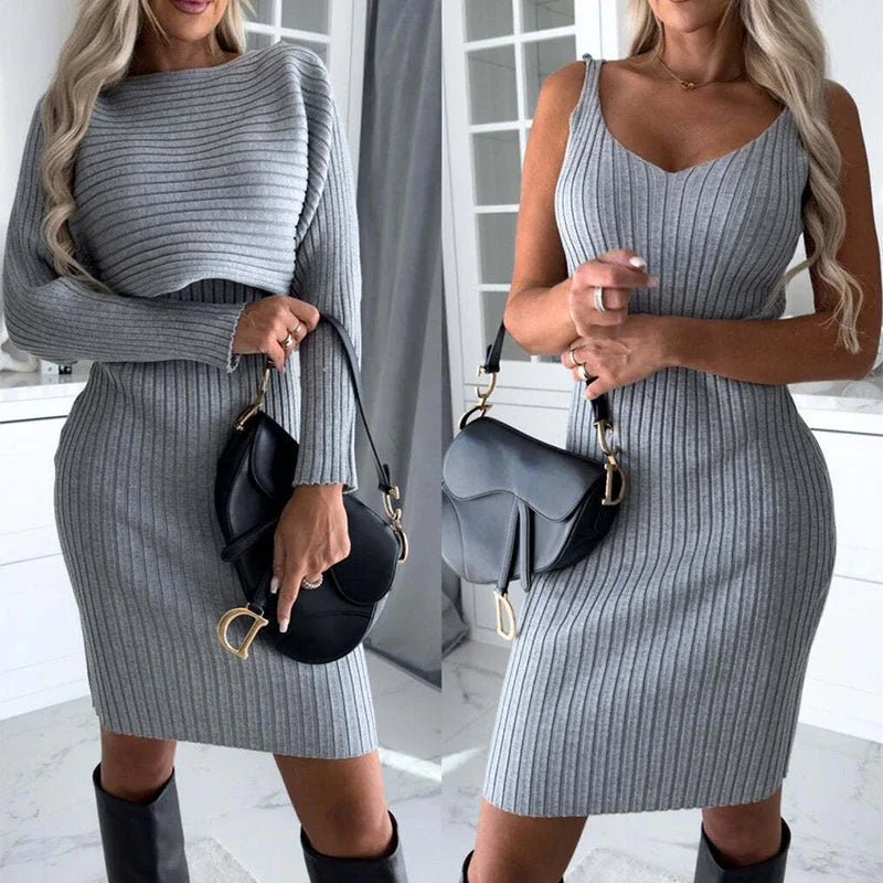Knit Ribbed Two - Piece Dress Set